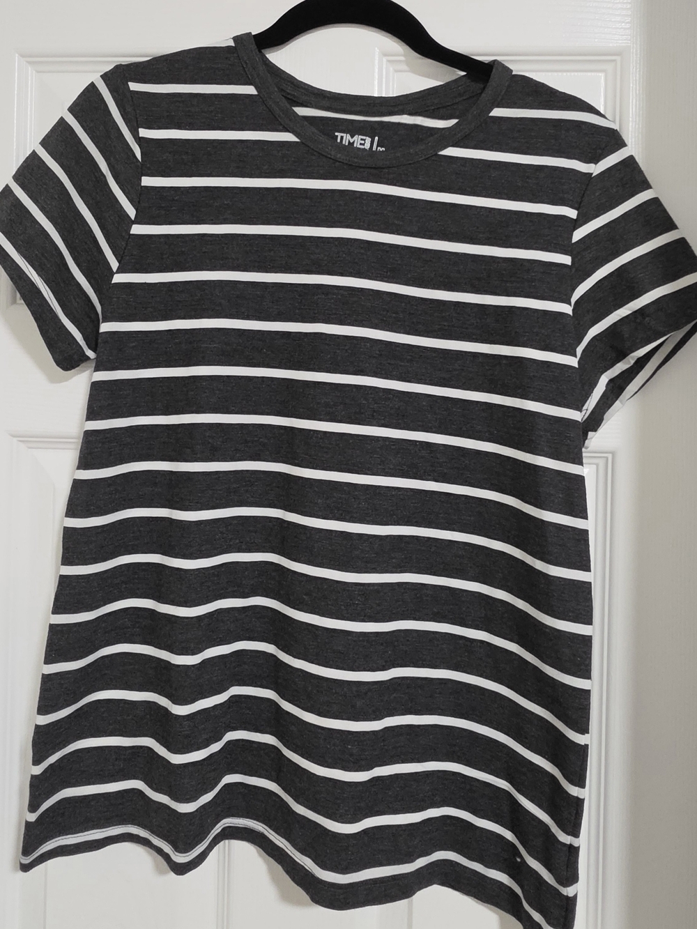 Time and Tru Grey and White Striped Short Sleeve Tee